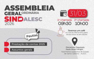 SINDALESC convoca servidores para Assembleia Geral Ordinária 2026 no dia 31 de março