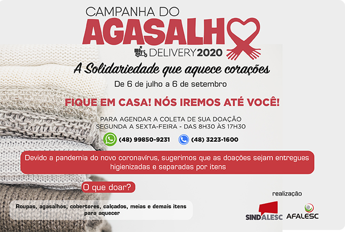 Sindalesc lança a Campanha do Agasalho 2020 Delivery
