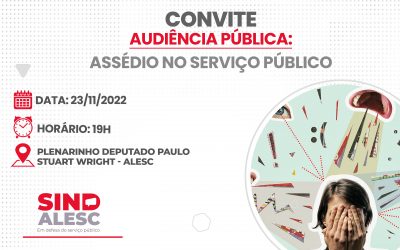 Sindalesc convida servidores para Audiência Pública sobre assédio no ambiente de trabalho